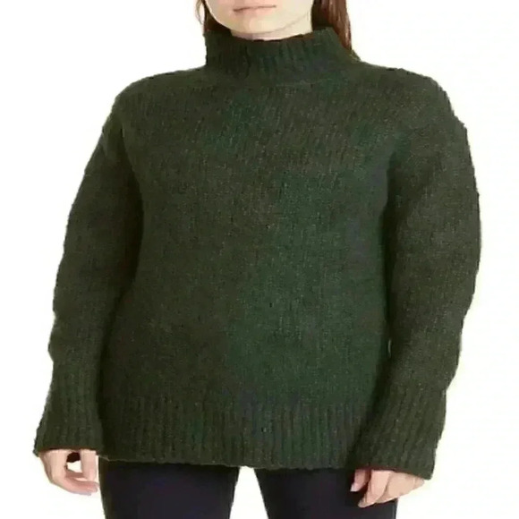 New Vince Women's Mock Neck Wool Blend Sweater Green - Picture 1 of 10